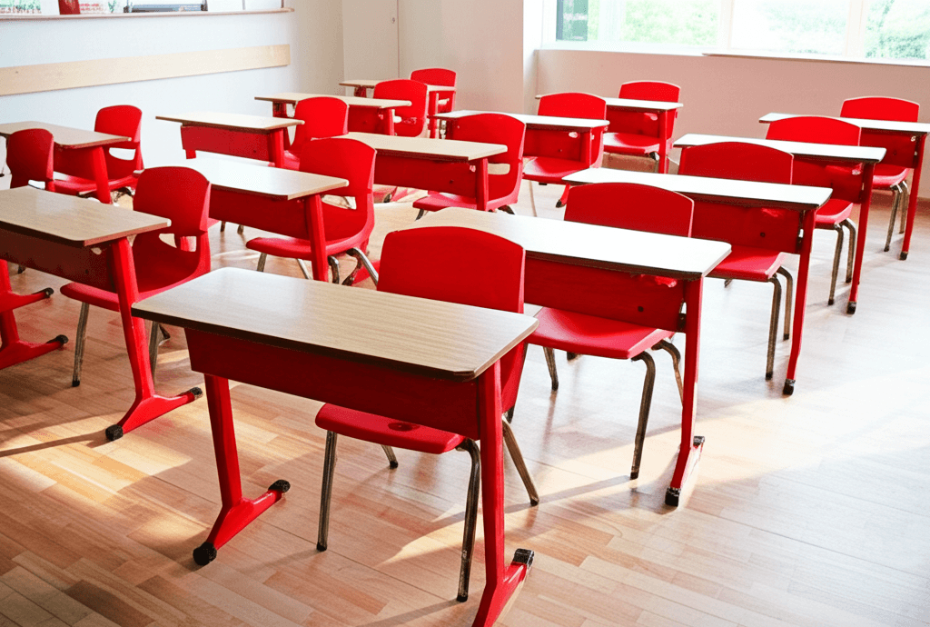 Classroom with red chairs