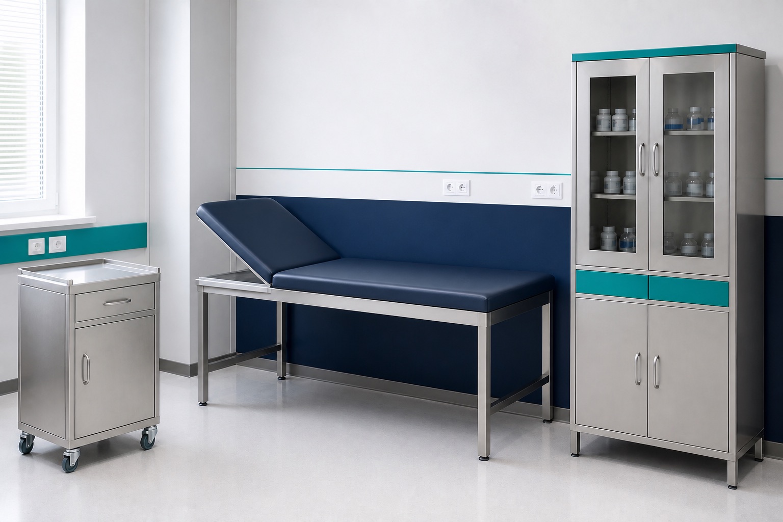 Illustrated visualisation of Examination Furniture — not a photograph of a VERO product or installation.