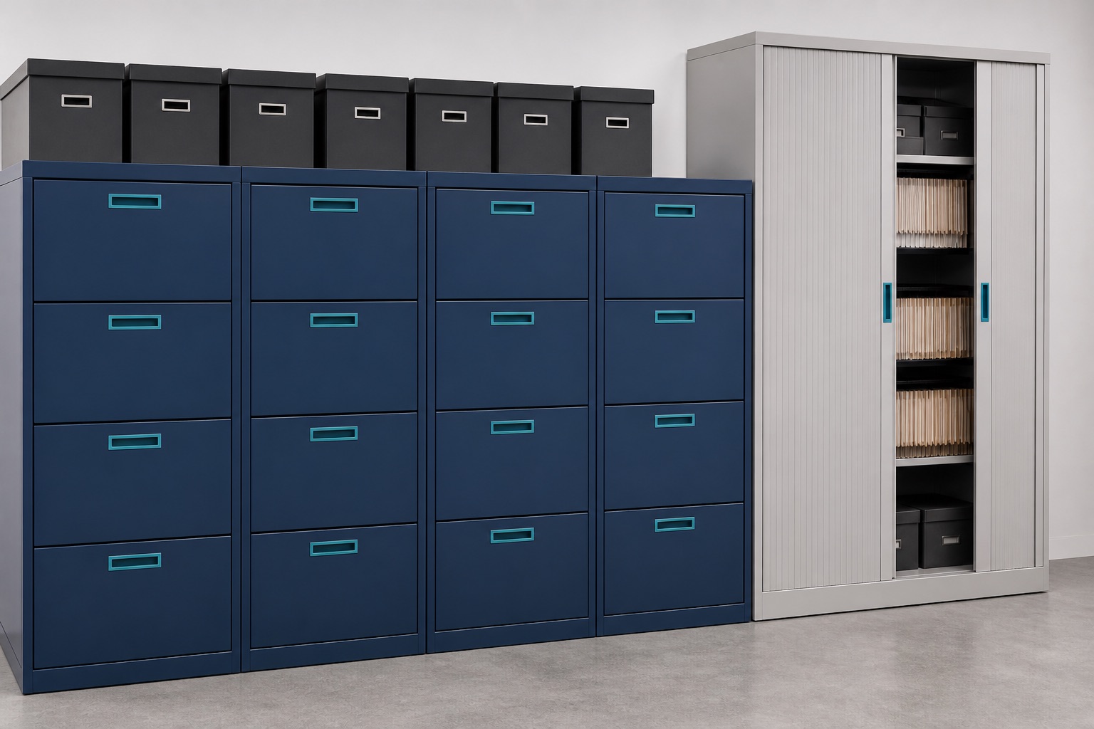 Illustrated visualisation of File Cabinets — not a photograph of a VERO product or installation.