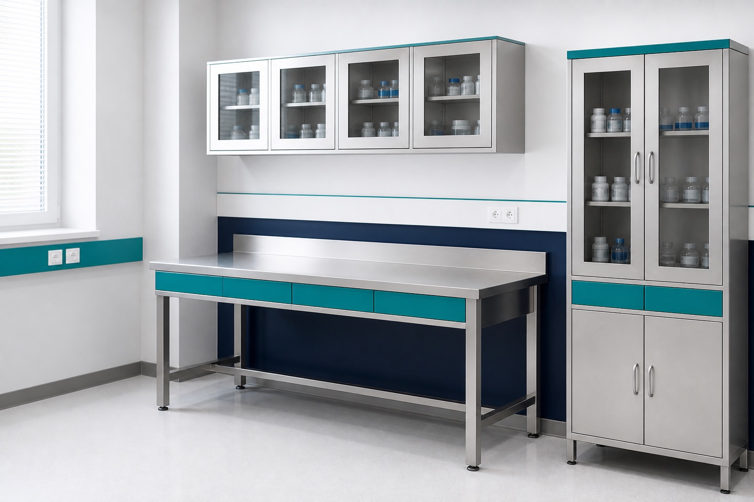 Illustrated visualisation of Laboratory Tables — not a photograph of a VERO product or installation.