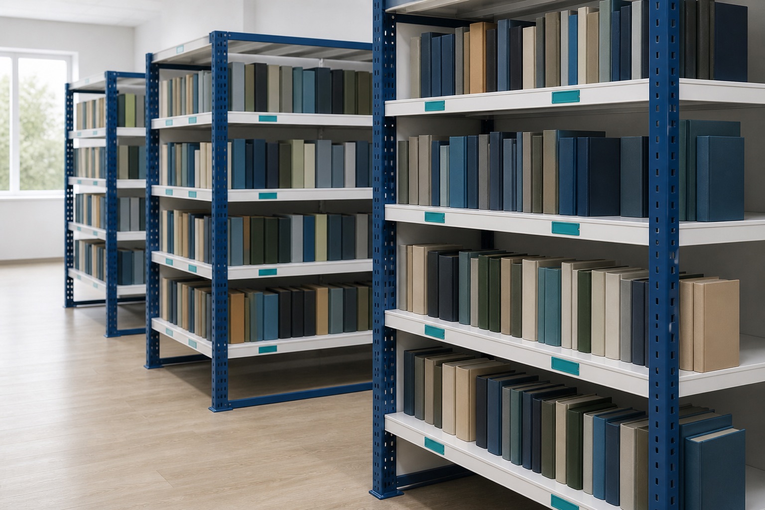 Illustrated visualisation of Library Racks — not a photograph of a VERO product or installation.