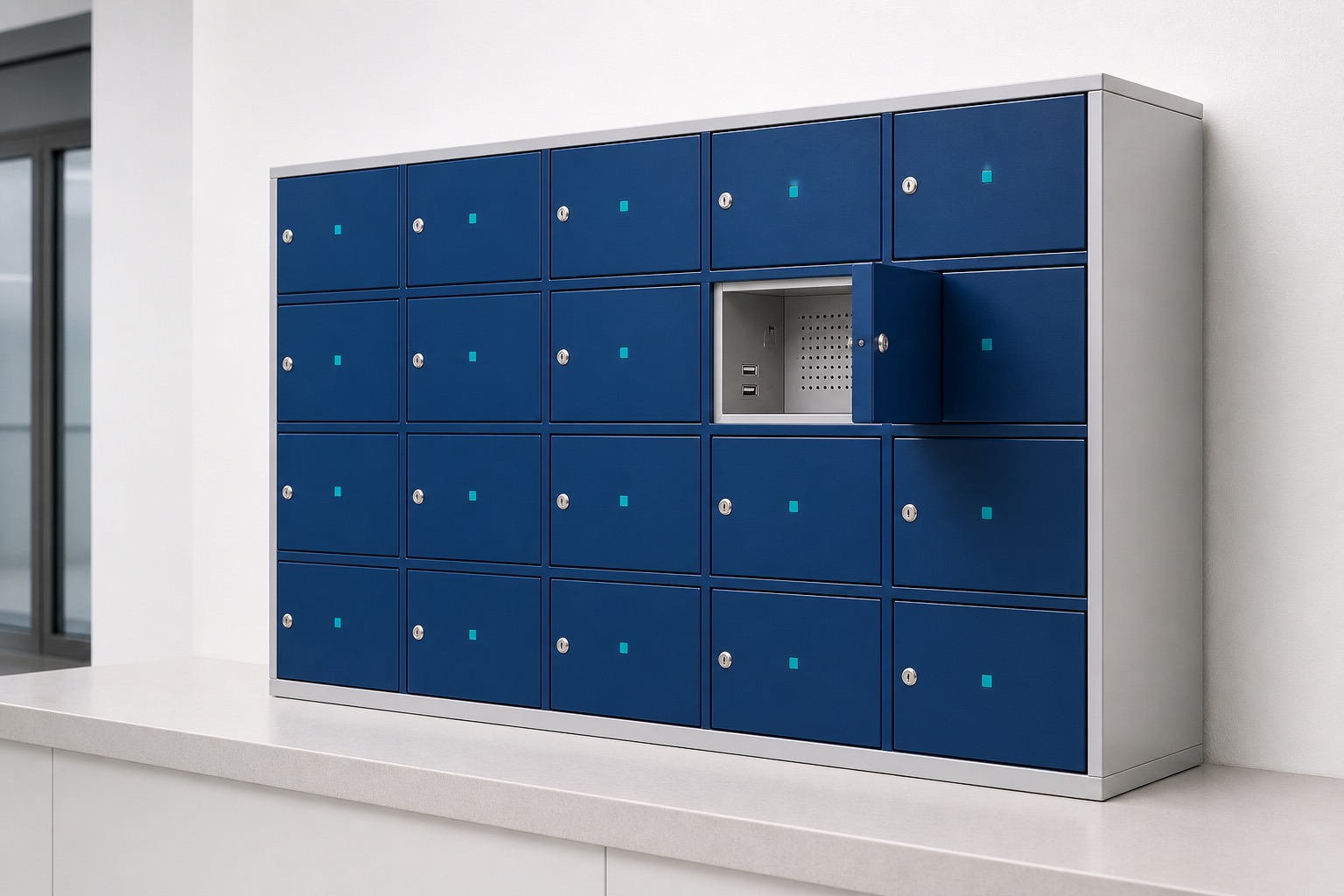 Illustrated visualisation of Phone Lockers — not a photograph of a VERO product or installation.