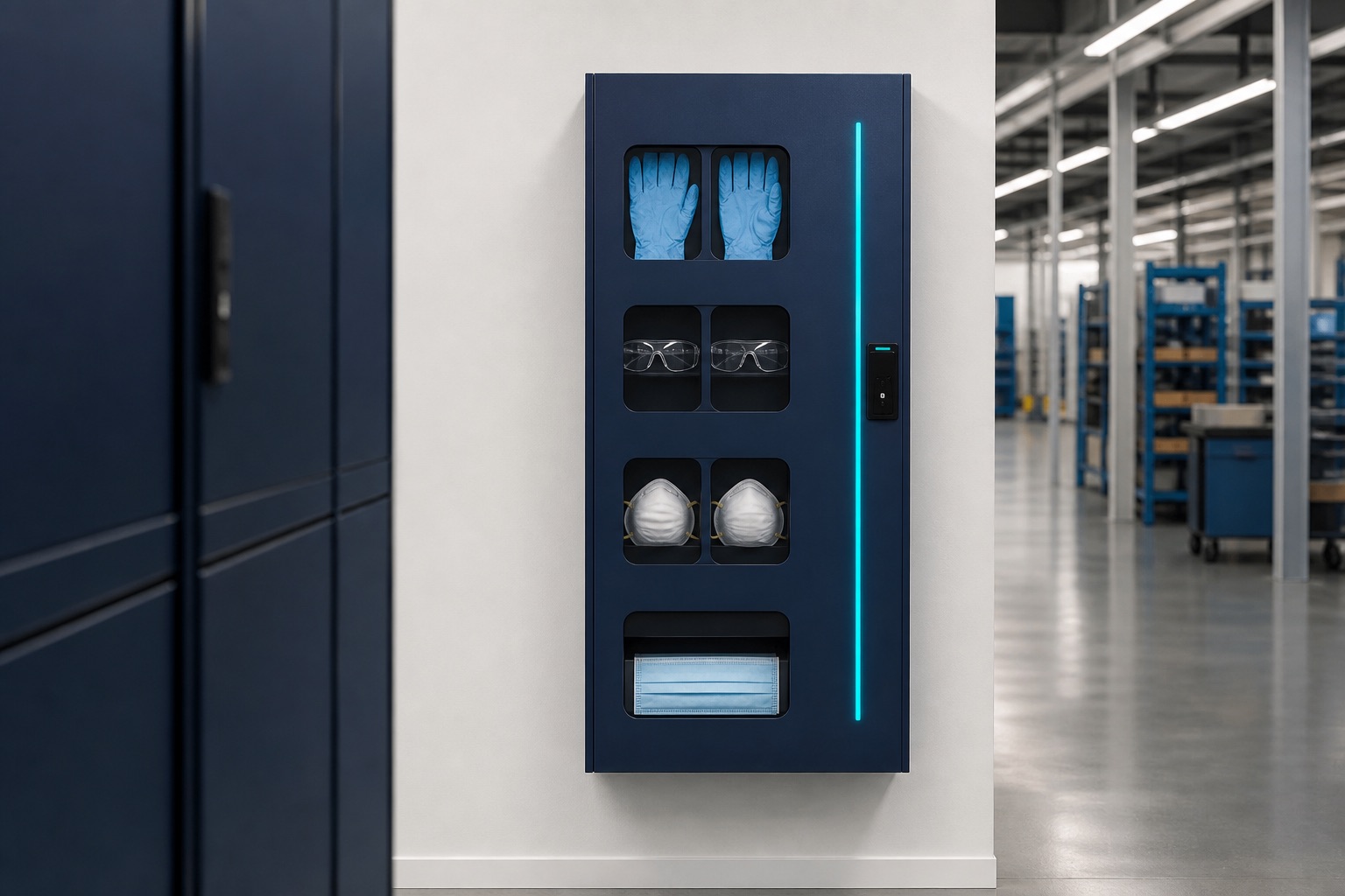 Illustrated visualisation of PPE Dispensers — not a photograph of a VERO product or installation.