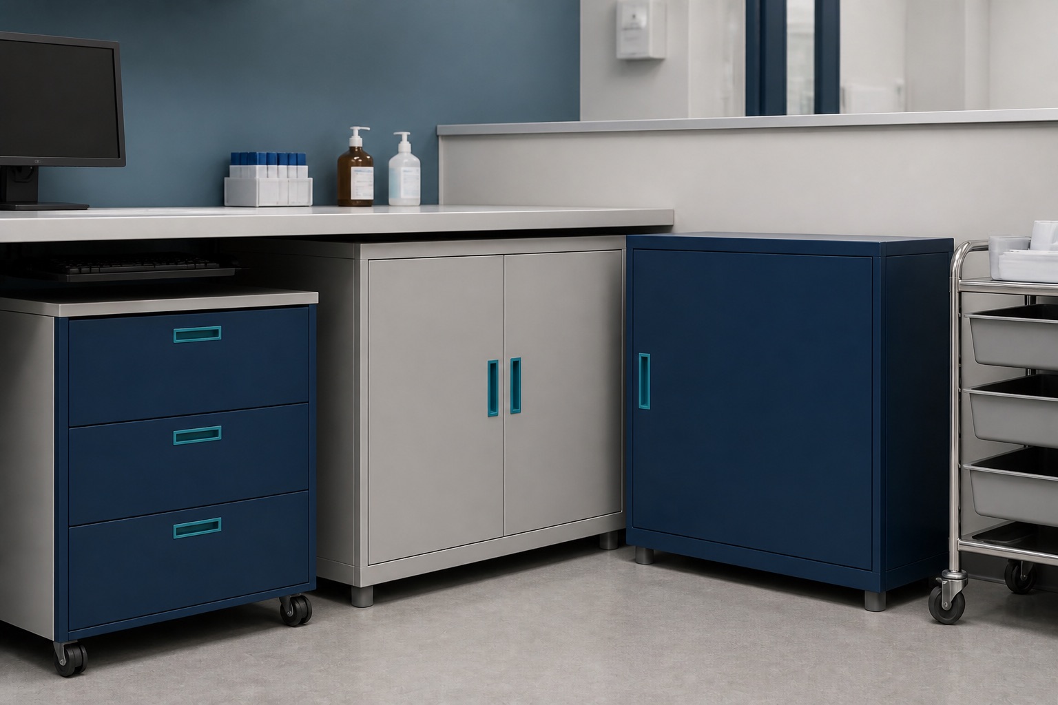 Illustrated visualisation of Small Storage Cabinets — not a photograph of a VERO product or installation.