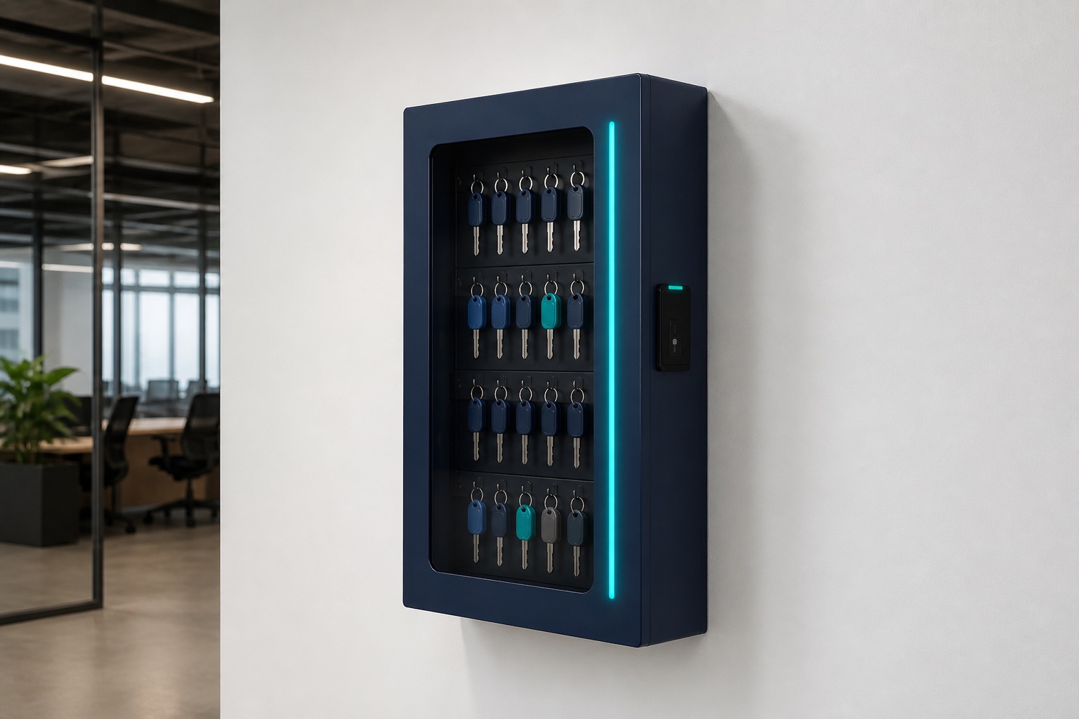 Illustrated visualisation of Smart Key Cabinets — not a photograph of a VERO product or installation.