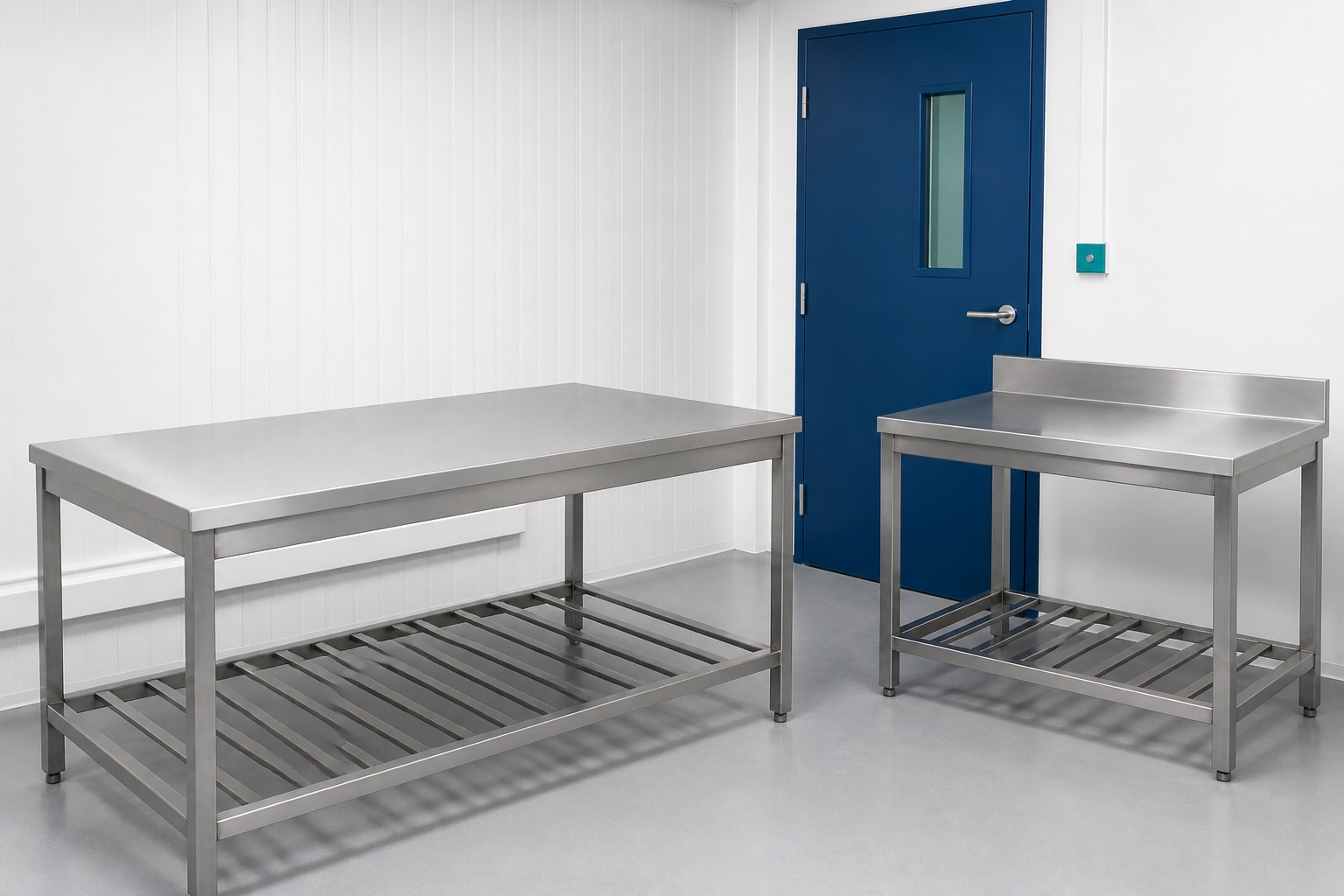 Illustrated visualisation of Stainless-Steel Tables — not a photograph of a VERO product or installation.