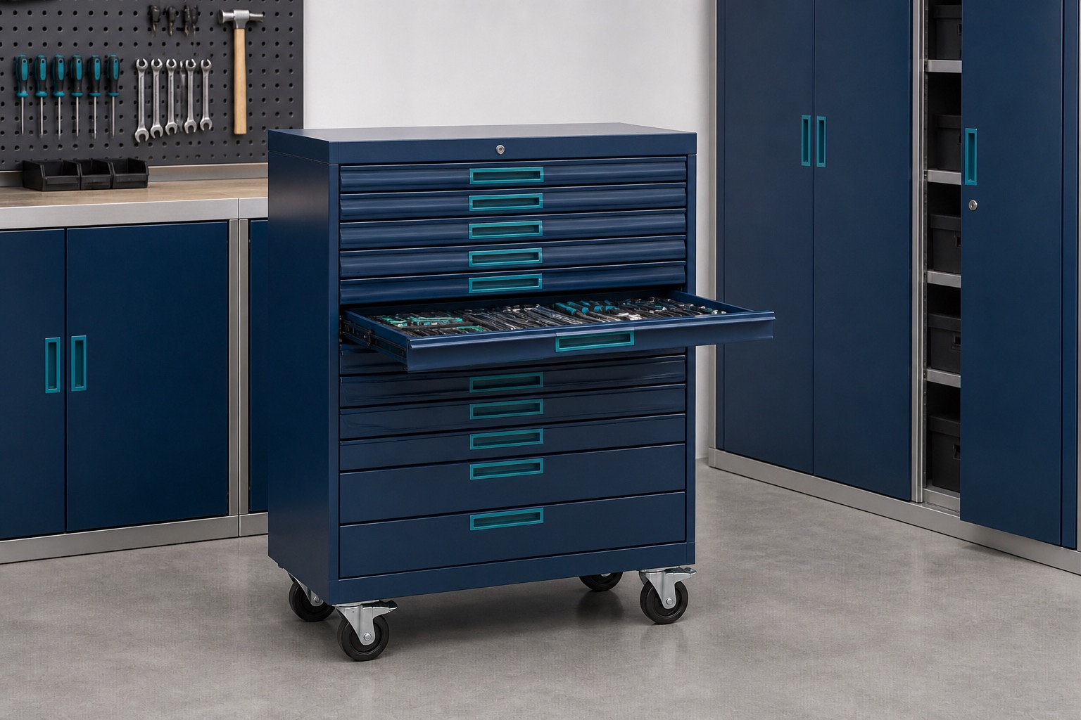 Illustrated visualisation of Tool Cabinets — not a photograph of a VERO product or installation.