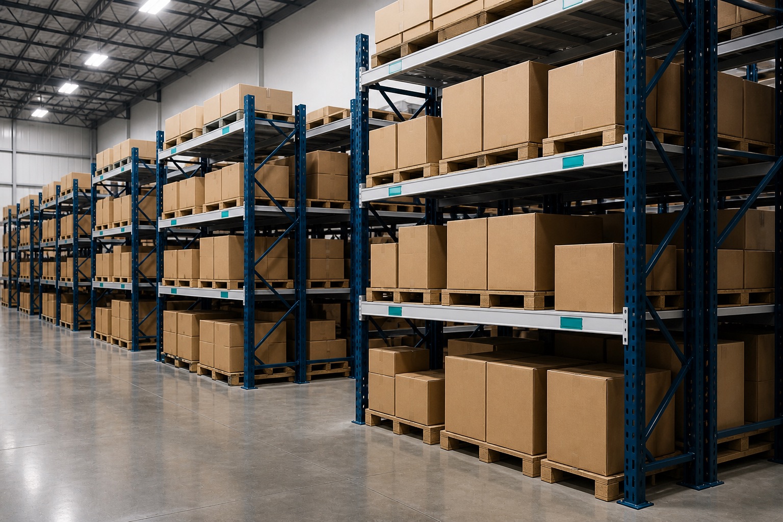 Illustrated visualisation of Warehouse Racks — not a photograph of a VERO product or installation.