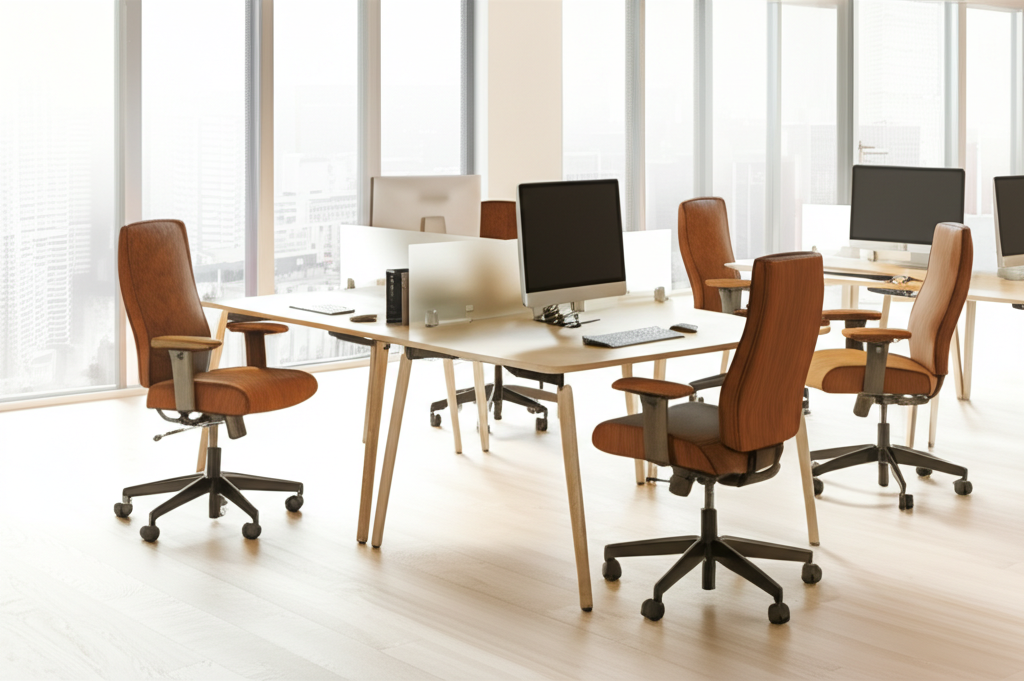 Modern Office Desk with Brown Chairs
